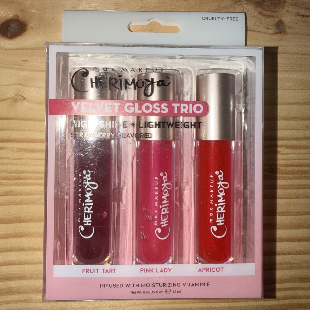 NEW Cherimoya Velvet Gloss Trio Fruit Tart Pink‎ Lady Apricot Strawberry Flavor